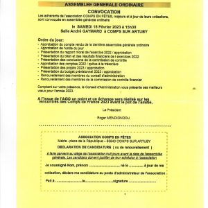 Comps en Fêtes – Assemblée Générale Ordinaire – Rencontres des Comps de France à 2023